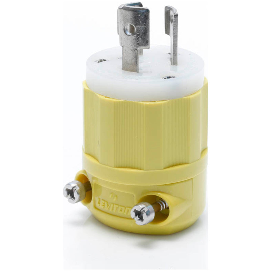 Locking Plug, Super Tough ST801 Nylon, Industrial, 15 A, 125 V, 2-Pole, 3-Wire, NEMA Type L5-15P, Yellow/White
