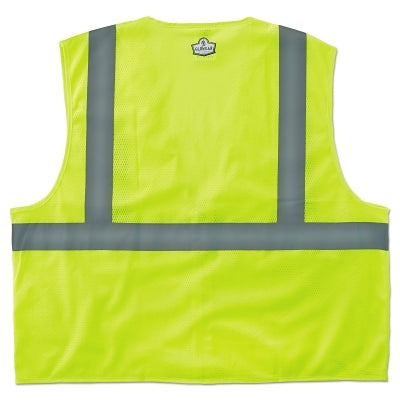 GloWear Safety Vest, 8210Z, Mesh, Class 2, Type R, 2 in Reflective Tape, 2 Pockets, Zipper, 4X-Large/5X-Large, Lime