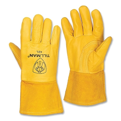 MIG Welding Gloves, 42, Top Gr Pigskin Palm/BOH/Split Cowhide Cuff, Lg, Tan, 4 in Str Cuff
