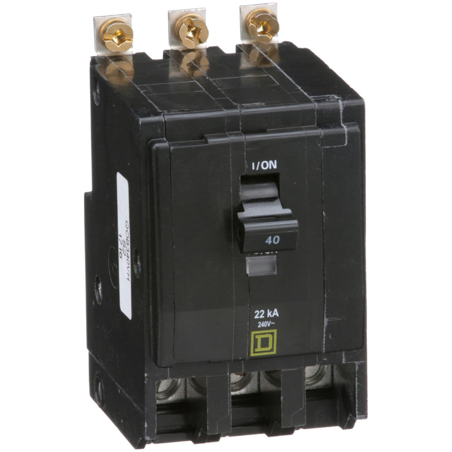 QOB Miniature Circuit Breaker, High Interrupting Capacity, Bolt On, 3 Pole, 40A, 240 Vac, 22kA