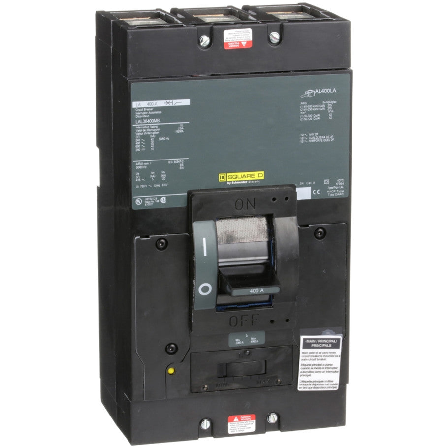 Circuit breaker, LA, 400A, 3 pole, 600VAC, 22kA, 250VDC, 10kA, lugs, thermal magnetic, short handle