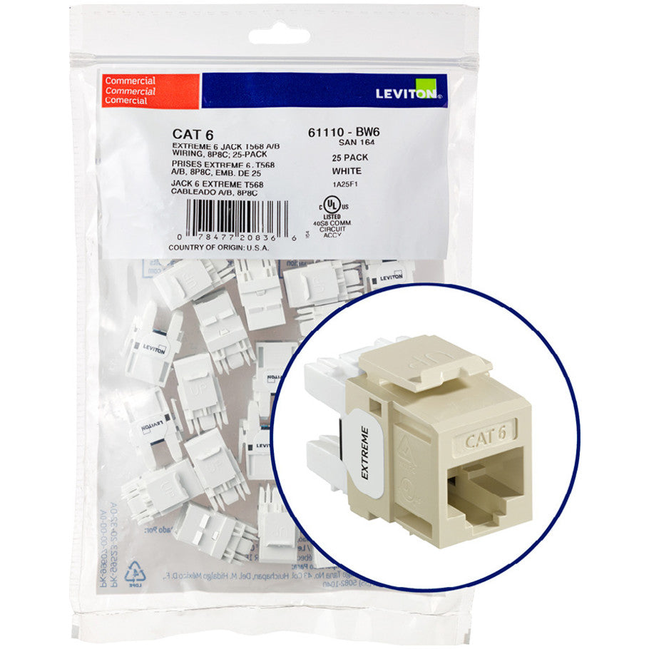 eXtreme Cat6 QuickPort Connector Quickpack, Ivory, 25 Pack