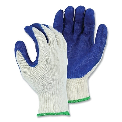 String Knit Gloves with Palm Coating, 10/Large, White with Blue Coating