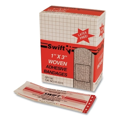 Adhesive Bandage, 3 in x 1 in, Woven Strip, Fabric