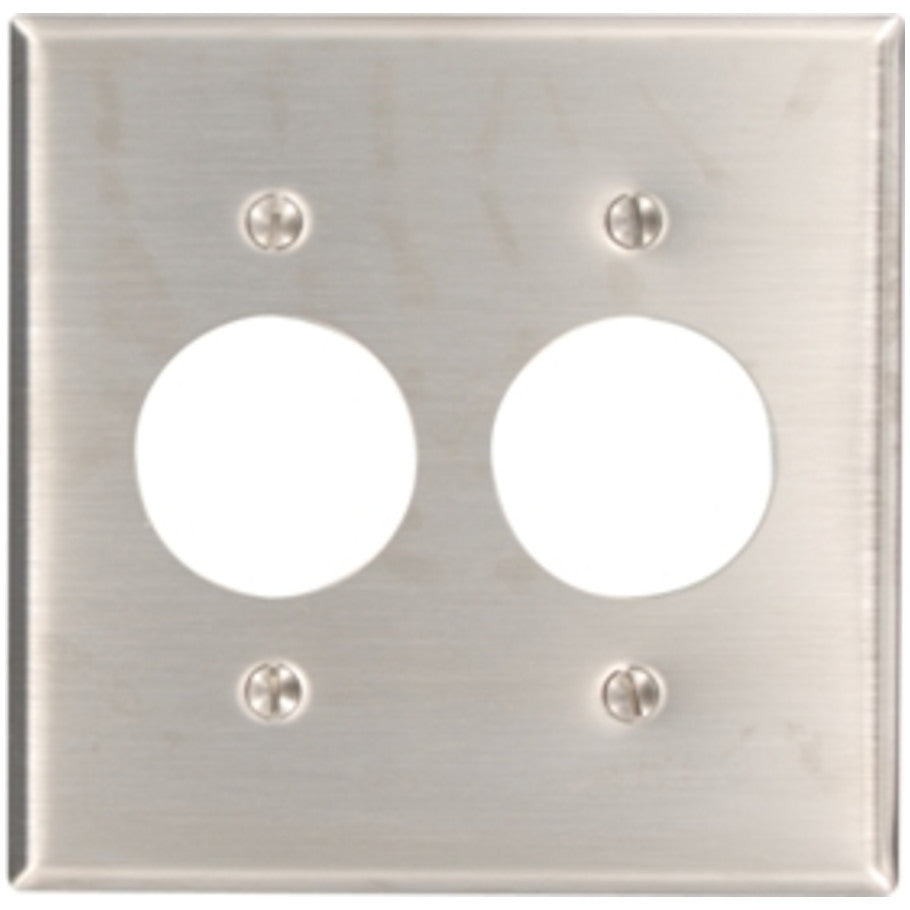 Type 302 Stainless Steel 2 Gang Device Mount Wall Plate For (2) Single 1.406 Inch Dia. Devices