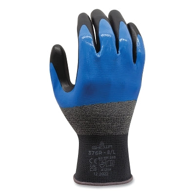 376 General Purpose Nitrile/Nitrile Foam Coated Palm Gloves, 7/Medium, Black/Blue