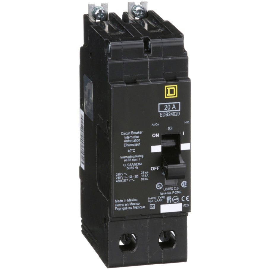Mini circuit breaker, E-Frame, 20A, 2 pole, 480Y/277VAC, 25kA max, bolt on  TAA