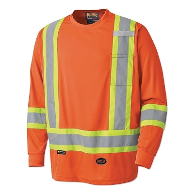 6995U/6996U High Visibility Lightweight, Breathable Birdseye Long Sleeved Crew Neck Safety Shirt, L, Orange
