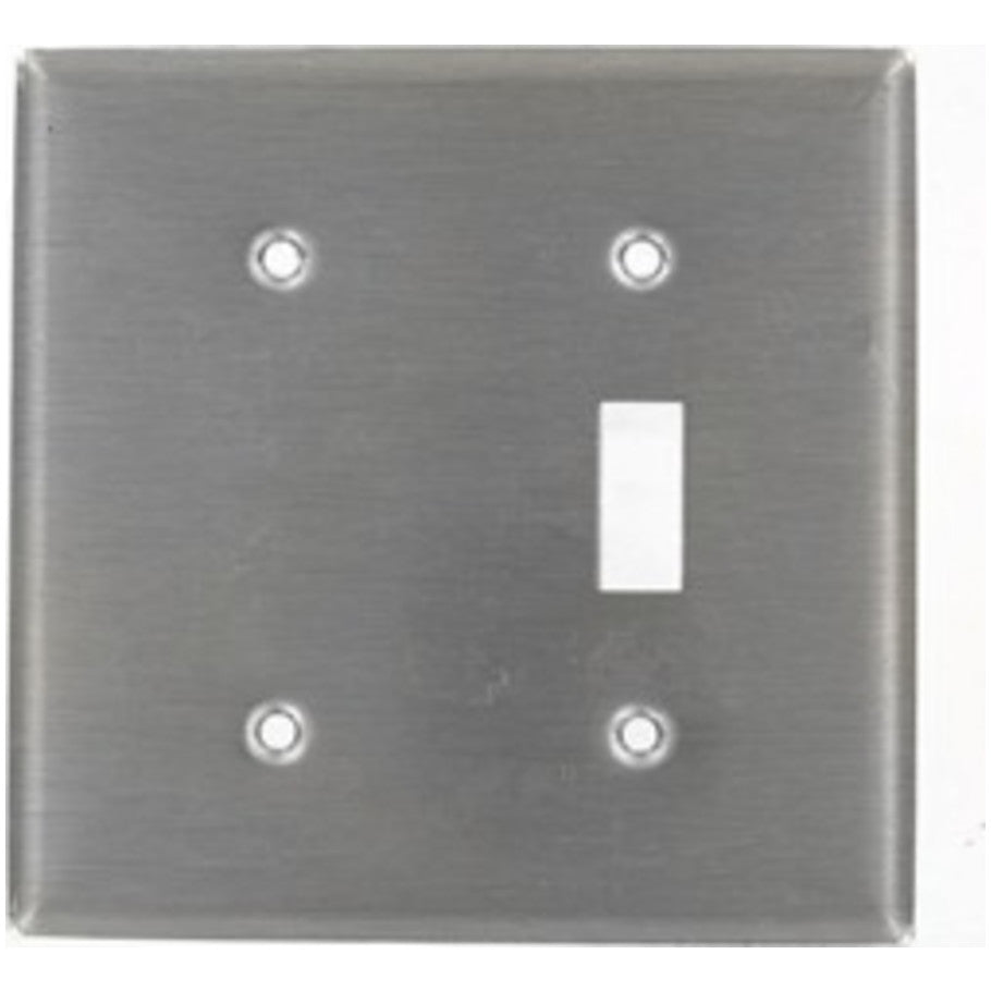2 Gang Toggle Switch and Blank Strap Mounted Stainless Steel Wall Plate