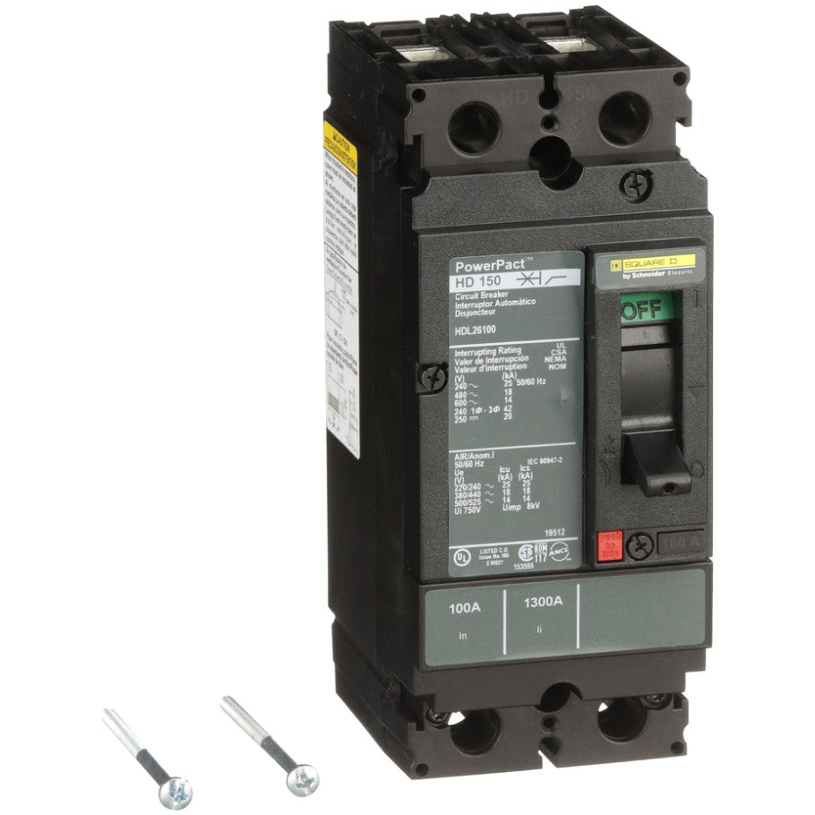 PowerPact Molded Case Circuit Breaker, H-Frame, Unit Mount, 14 kA, 600V, 2-Pole, 100A