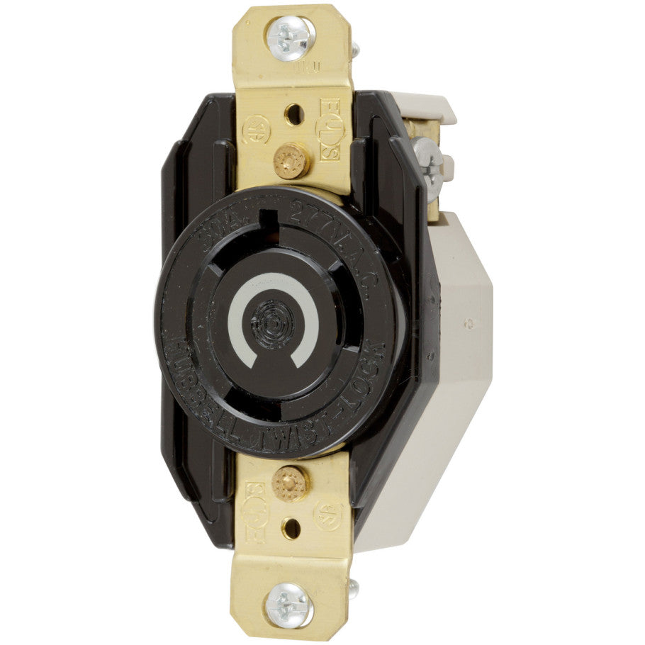 Twist-Lock Receptacle, Single, Flush, 30A, 277V, 2P3W, Black Nylon