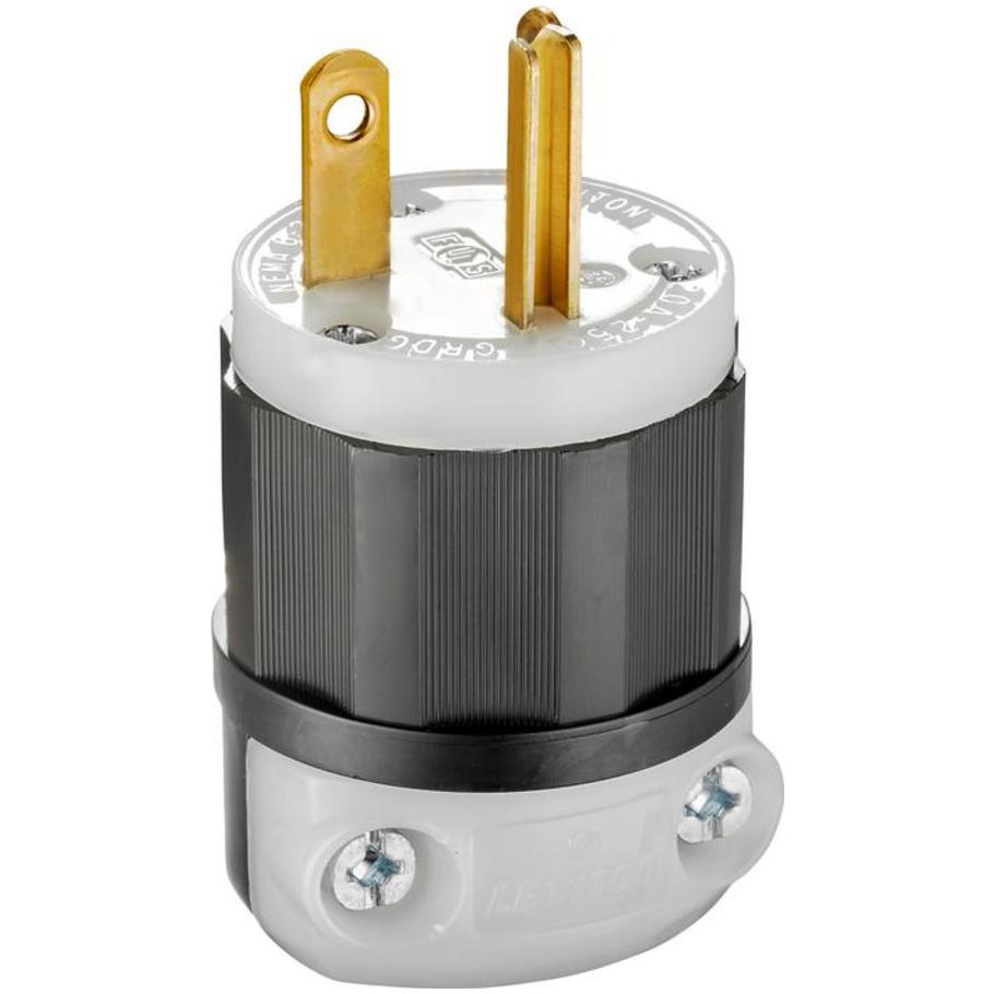 Black   White Straight Blade Plug, Industrial Grade, 20A 250V, 2P3W