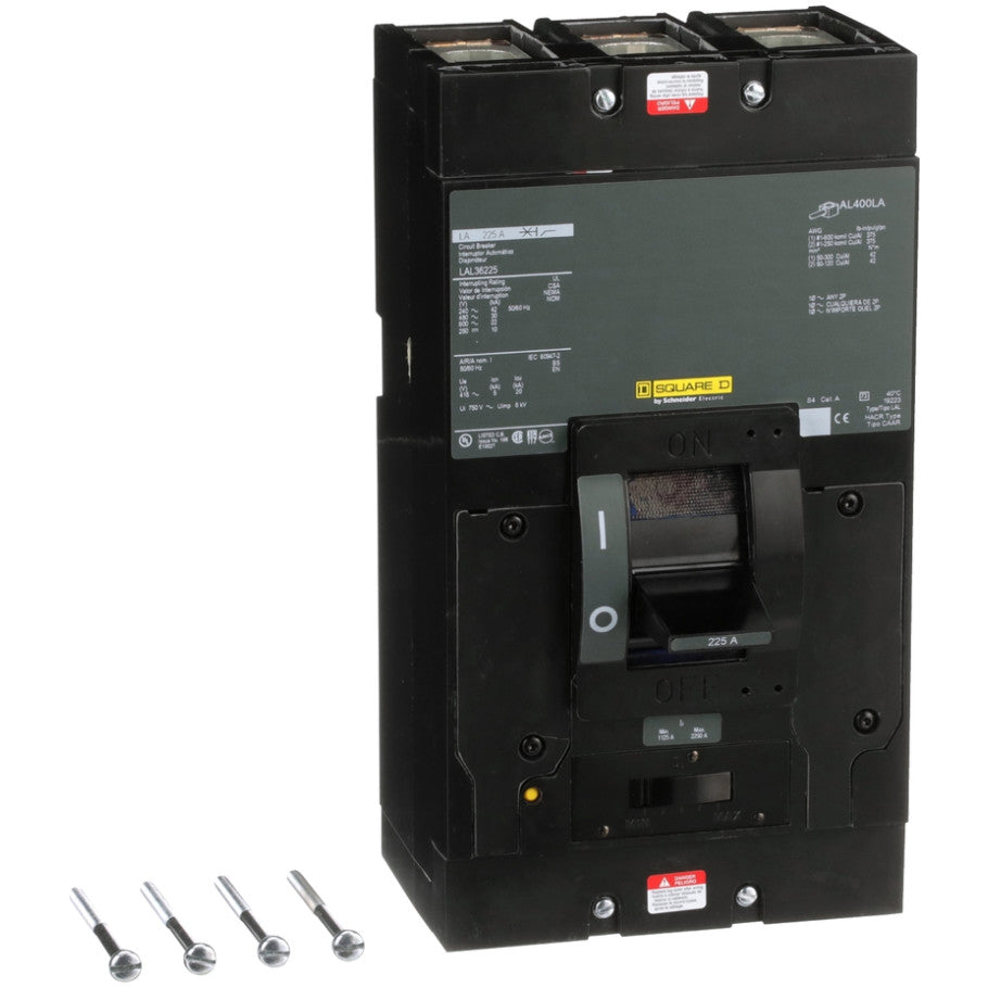 Circuit breaker, LA, 225A, 3 pole, 600VAC, 22kA, 250VDC, 10kA, lugs, thermal magnetic