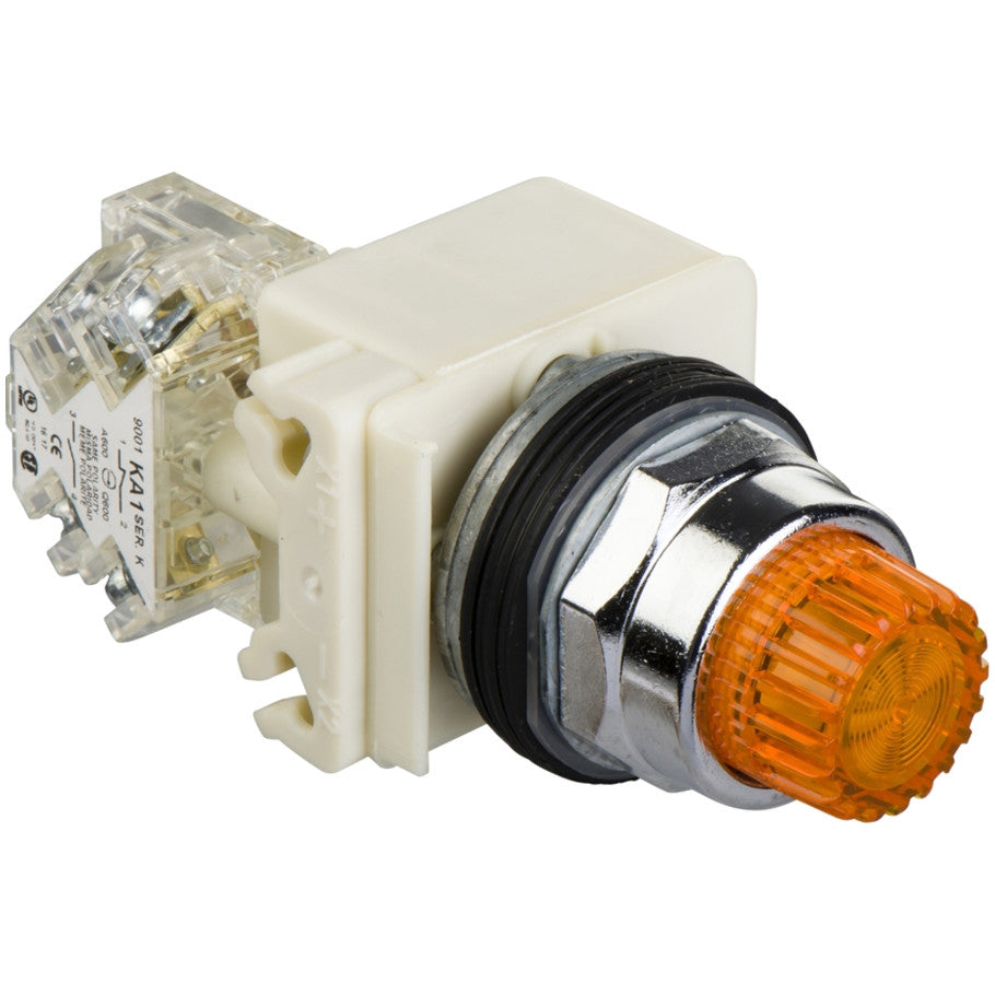 Harmony 9001K Series Pushbutton, Chromium-Plated Metal, LED, 600V ac, 30 mm Dia. Mount, Amber, 42 H x 54 W x 103 D mm