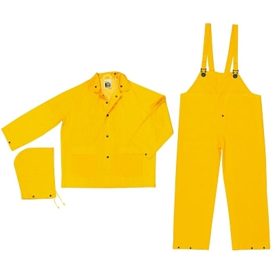 Three-Piece Rain Suit, Jacket/Hood/Bib Pants, 0.35 mm PVC/Poly, Yellow, 3X-Large