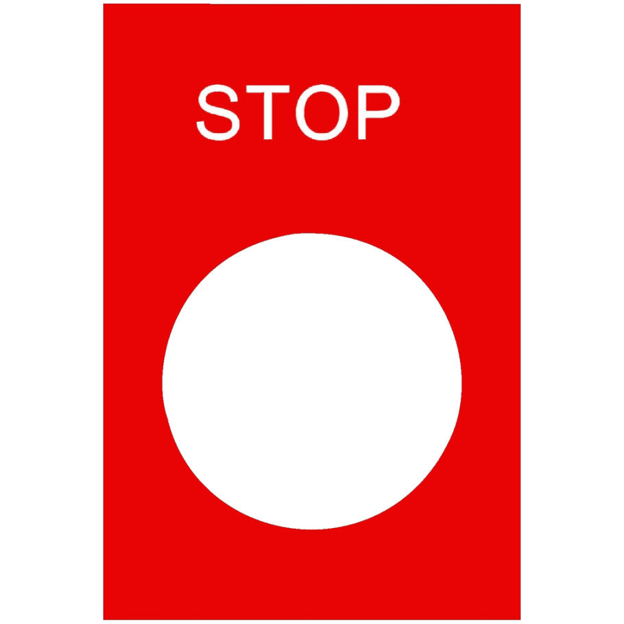 PVC Pendant Station Legend Plate, White on Red, STOP