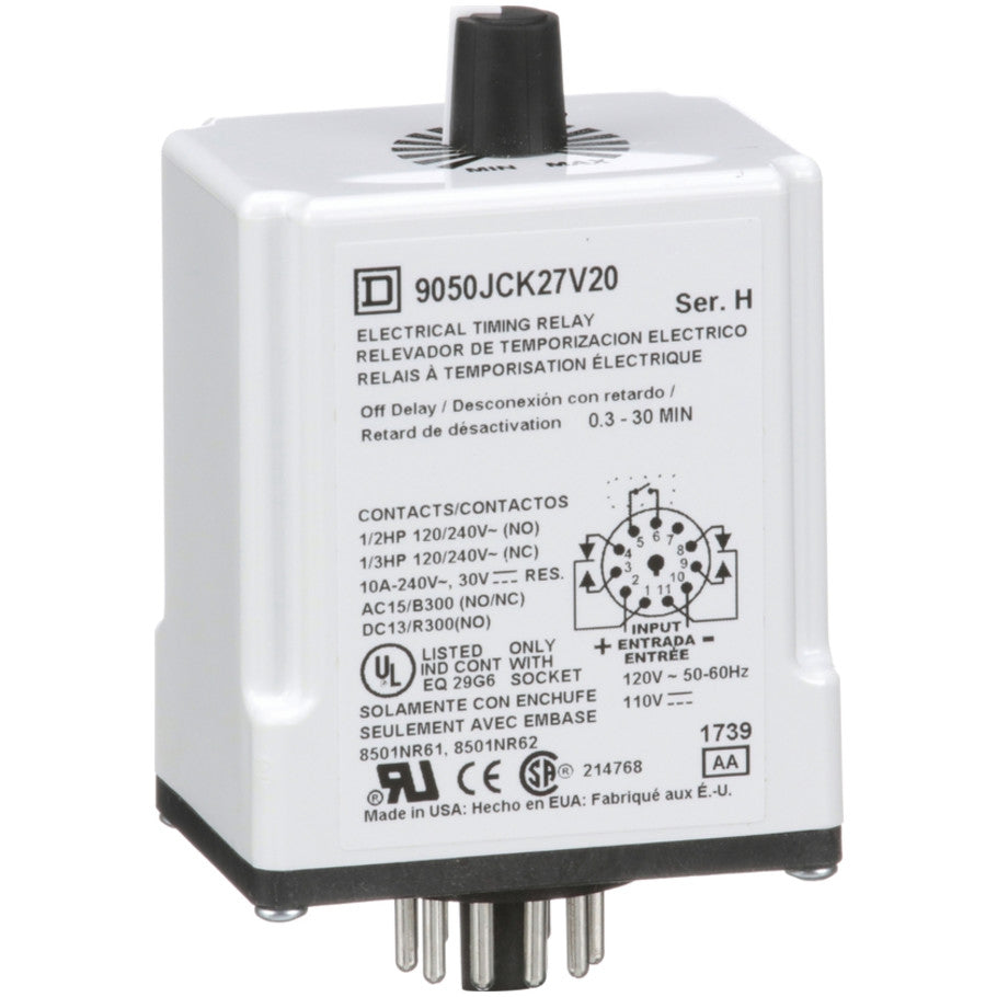 Plug-In 120V Variable Time Off-Delay Relay with 0.3-30 Minute Timing Range