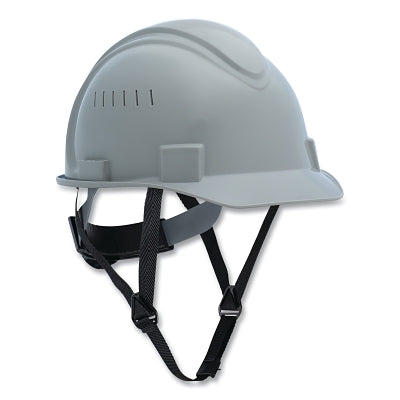Short Brim Hard Hat, 4-point Ratchet Suspension, Vented, Gray