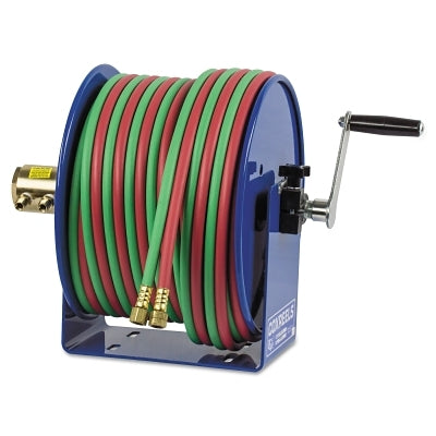 100W Series Welding Hand Crank Twin Line Hose Reel, 50 ft Hose with Fittings, Oxygen-Acetylene