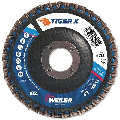 Tiger X Flap Disc, 4 1/2 in Angled, 36 Grit, 7/8 in Arbor