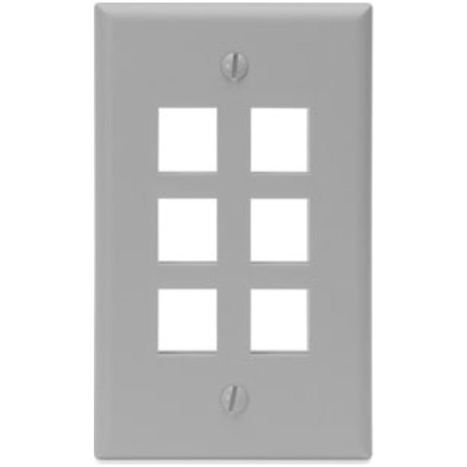 QuickPort Standard Plastic Wallplate, 1-Gang, 6-Port, Gray