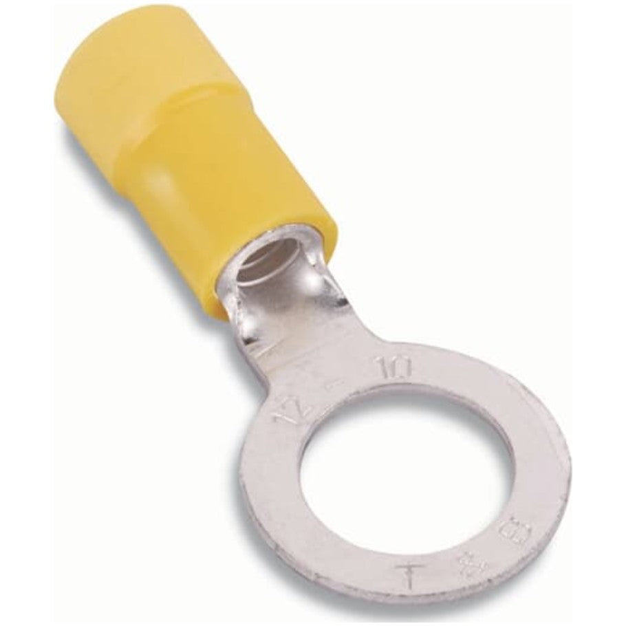 Expanded Vinyl-Insulated Ring Terminal, Length 1.06 Inches, Bolt Hole  10, Wire Range  12- 10 AWG, Color Yellow, Copper