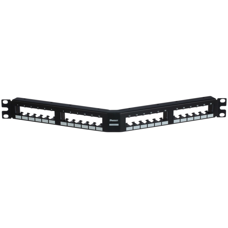 Mini-Com, Angled, Unshielded, Patch Panel, 24 Port, 1 RU, Black