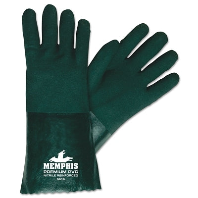 Premium Double-Dipped PVC Gloves, Large, Dark Green