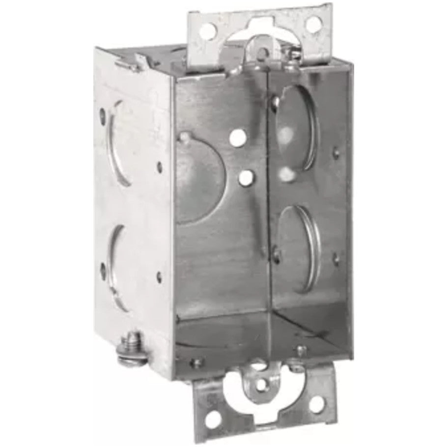 Steel Switch Box, 3x2, Gangable, Conduit, 2 in. D, (6) 1/2 in. Side KO, (1) 1/2 in. Bottom KO, Mounting Ears