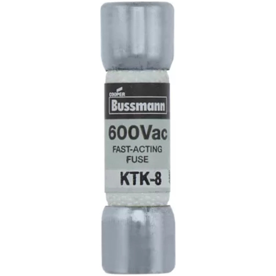 KTK Series Fast Acting Supplemental Fuse, 8A, 600V, 13/32 x 1-1/2 in., Color Code Black