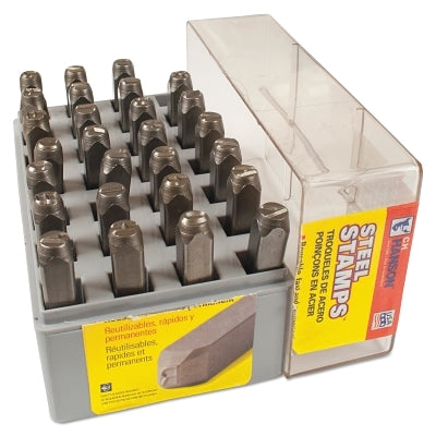 Standard Steel Hand Stamp Set, 3/16 in Stamp, 5/16 in x 5/16 in x 2-3/8 in, Ampersand Sym/Ltrs, Incl 27-Pc w/Plastic Case