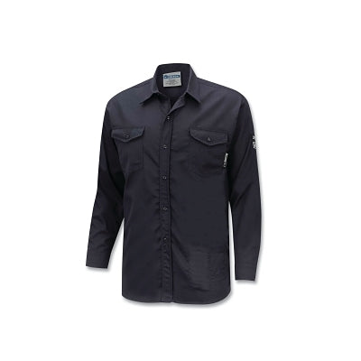 FR/Arc-Rated Safety Shirt, ZFI509, Long-Sleeve Collared, Button-Up, 88 Cotton/12 HT Nylon, Lg, Navy Blue