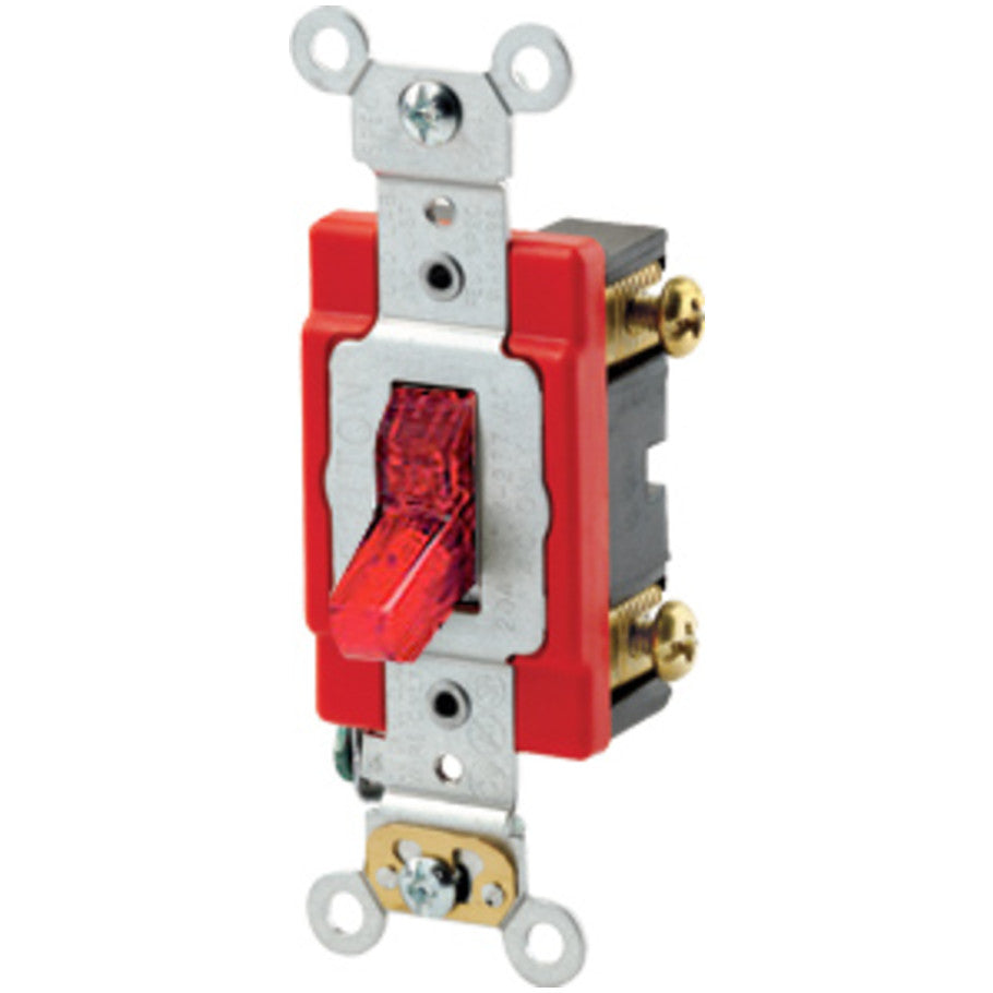 20A 277V Extra Heavy Duty Industrial 1-Pole Pilot Light Toggle AC Quiet Switch, Red