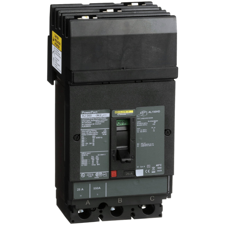 Molded Case Circuit Breaker, 600V 25A,-13F and 158F (-25 C and  70 C),100kA 240VAC - 65kA 480VAC - 25kA 600VAC