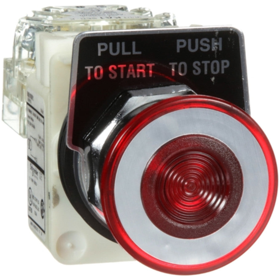 Type K Illuminated Plastic Screw-On 30mm Mushroom Operator, Maintained Push-Pull, 1NO/1NC, 2-Position, Red Button