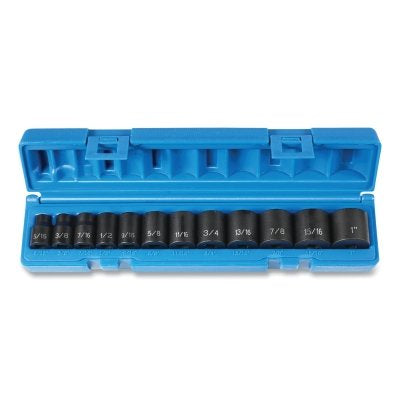 Impact Socket Set, 3/8 in Dr, SAE, 6-point, 5/16 in to 1 in, 12-Pc STD Length