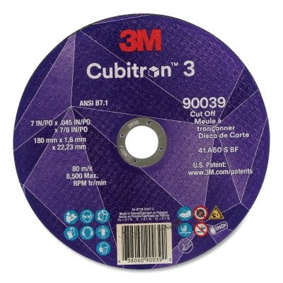 3M 638060-90039 Cubitron 3 Cut-Off Wheel, 7 in dia x 0.09 in Thick x 7/8 in Arbor, 60+ Grit, T1
