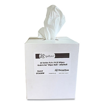 GT Series Spunlace Wipers, 11.25 in L x 9.4 in W, 300 Per Roll, Dispenser Box, White