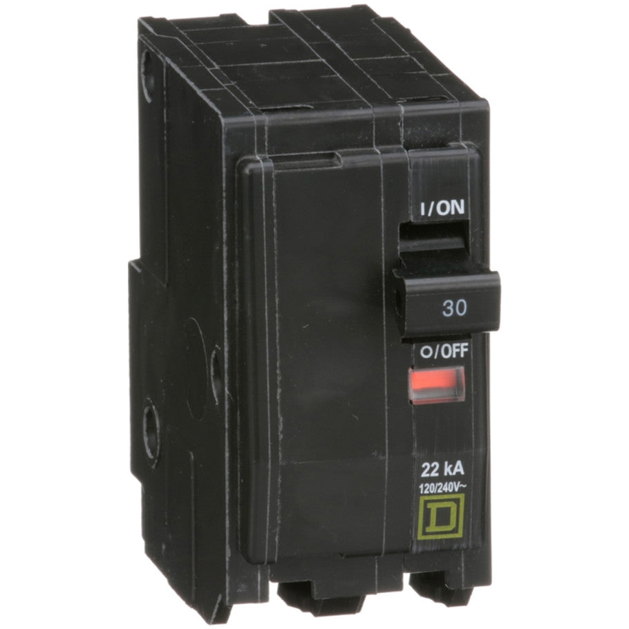 QO Miniature Circuit Breaker, Plug-In, 22kA, 120/240 Vac, 2-Pole, 30A, Common Trip