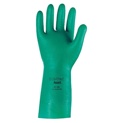 37-155 Nitrile Gloves, Gauntlet Cuff, Unlined, Size 10, Green, 15 mil