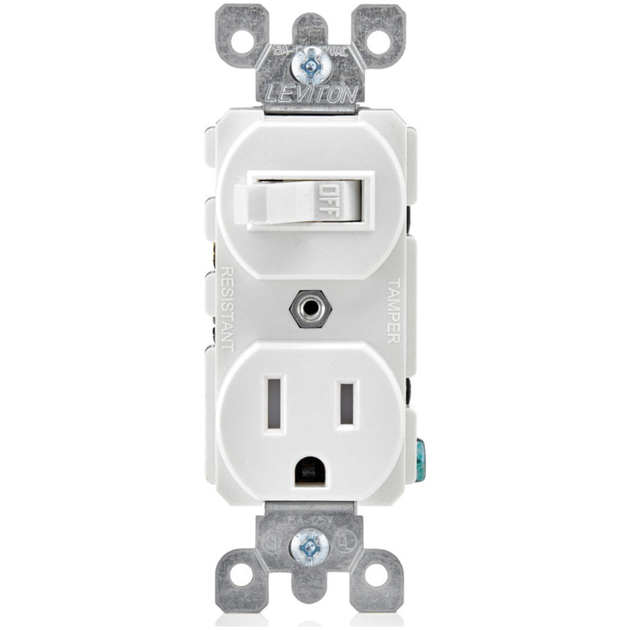 Thermoplastic Duplex Style Combination Tamper Resistant Single Receptacle and Single Pole AC Switch, White