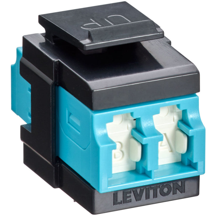 QuickPort, Fiber Optic Adapter, Zirconia Ceramic Sleeve, Multimode - OM3/OM4, LC, Duplex, Shuttered, Aqua/Black