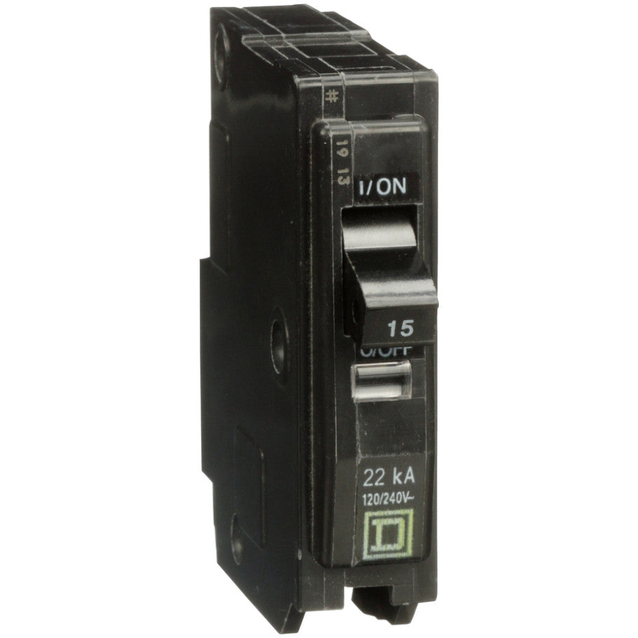 QO Miniature Circuit Breaker, Plug-In, 22kA, 120/240 Vac, 1-Pole, 15A