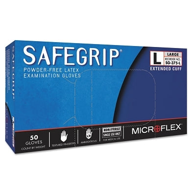 SafeGrip SG-375 Examination Gloves, Large, Natural Rubber Latex, Blue