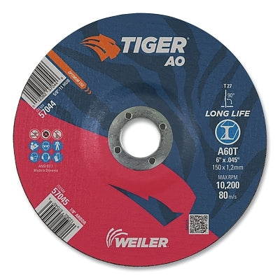 Tiger AO Cutting Wheel, 6 in dia x 0.045 in Thick, 7/8 in Arbor, A60T, Type 27