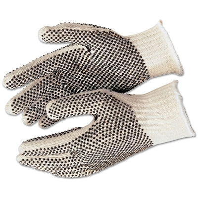PVC Dot String Knit Gloves, X-Small, Natural/Black PVC Dots