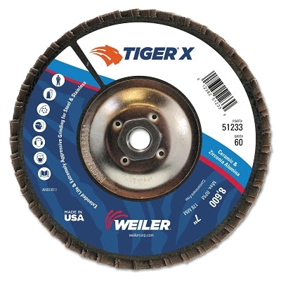 Tiger X Flap Disc, 7 in Flat, 60 Grit, 5/8 in - 11 Arbor