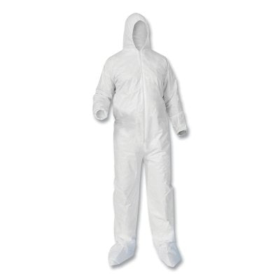 A35 Economy Liquid and Particle Protection Coveralls, Zipper Front/Hood/Boots/Elastic Wrists/Ankles, White, 2XL