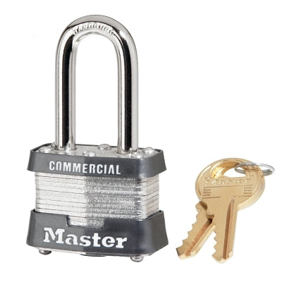 No. 3 Laminated Steel Padlock, 9/32 in dia, 5/8 in W x 1-1/2 in H Shackle, Silver/Gray, Keyed Alike, Keyed 0303