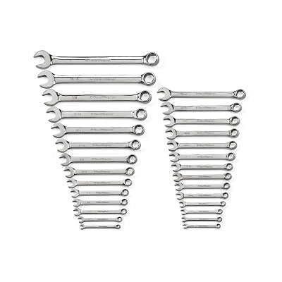 Surface Drive Combination Wrench Sets, 6 Points, Metric, SAE, Chrome, 28 Pc.